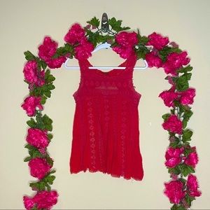 Free People Coral Lace Stripe Tank Top Size Small
